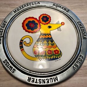 Vintage Frank Ham Ceramic and Pewter Cheese Plate with Mouse Design EUC